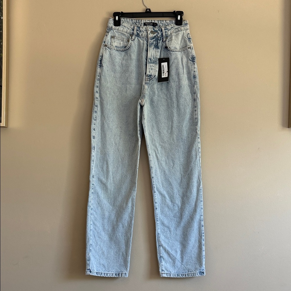 Nasty Gal Light Wash High-Rise Straight Jeans